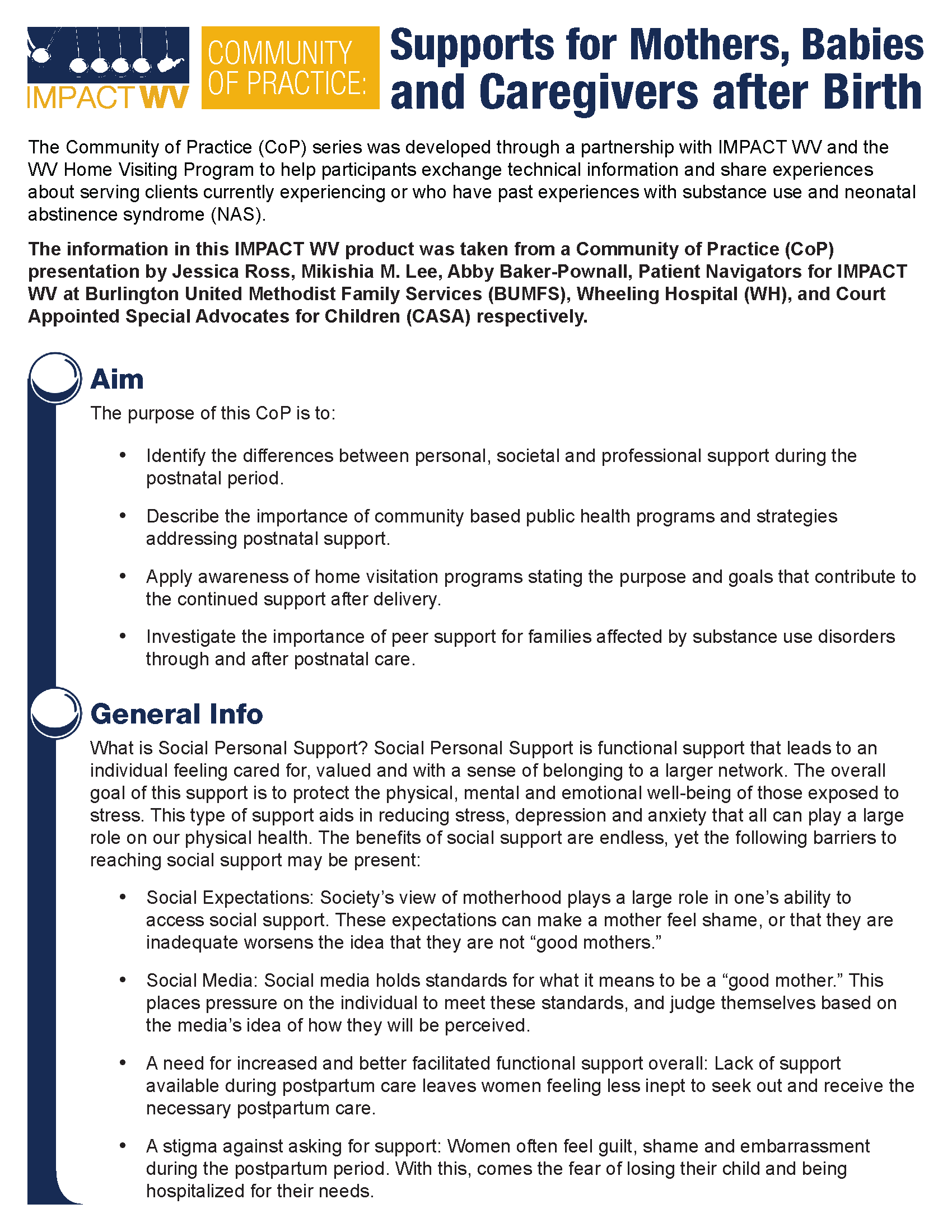 snapshot of Supports for Mothers, Babies and Caregivers after Birth